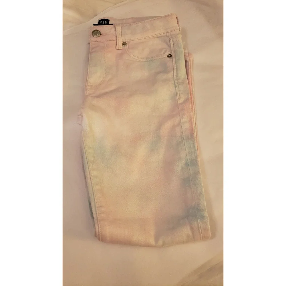 Gap Kids Girls Size 12 Stretch Super Skinny Tie Dye Pastel Denim Jeans Pink Blue